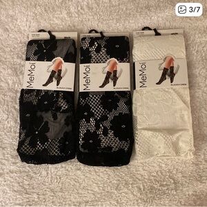 3 Pairs of MeMoi Lace Slouch Crew Socks - Black & White